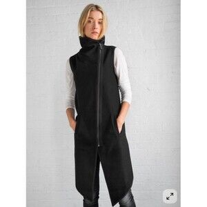 NWT Marcellamoda Marcella High Collar Wool Vest Womens Small Black Asymmetric